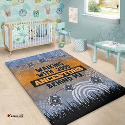 Australia Aboriginal Area Rug - Walking with 3000 Ancestors Behind Me Blue Patterns Area Rug
