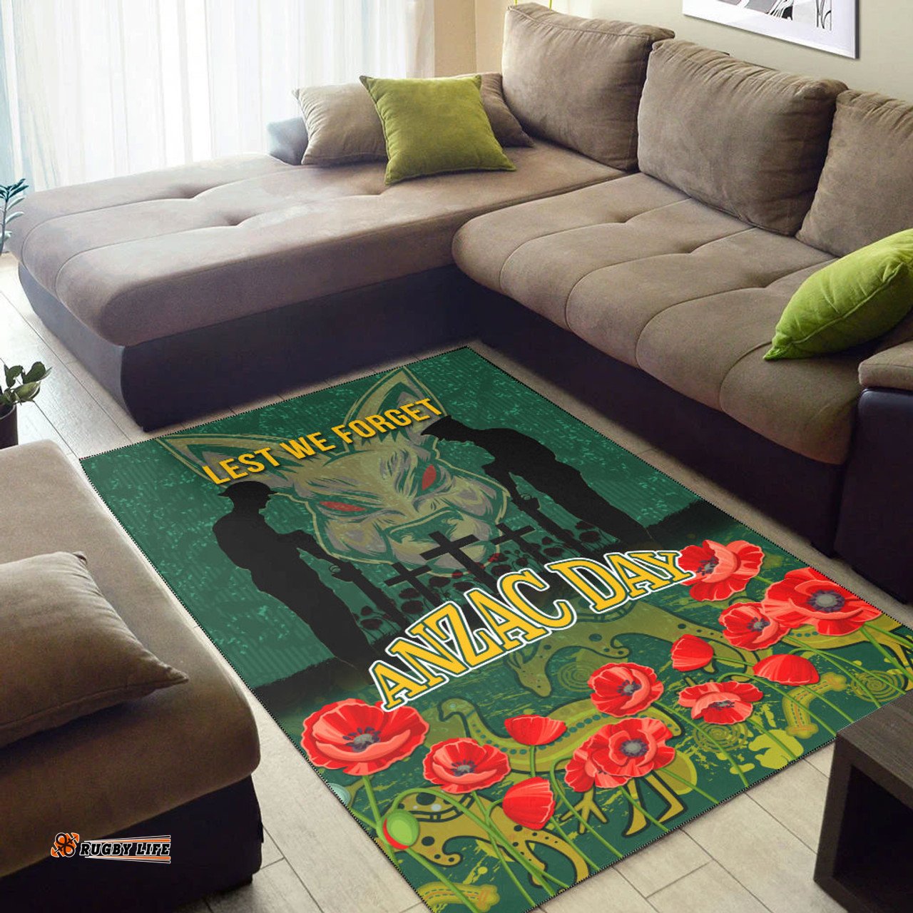 Wallabies Rugby Area Rug - Anzac Wallabies Aboriginal Inspired With Animals Area Rug