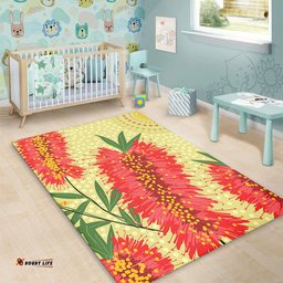 Australia Flowers Aboriginal Area Rug - Aboriginal Painting Red Bottle Brush Tree Area Rug