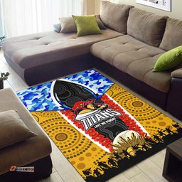 Gold Coast Titans Anzac Aboriginal Inspired Rug - Gold Coast Titans with Poppy Watercolor Flower Rug