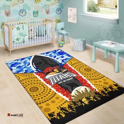 Gold Coast Titans Anzac Aboriginal Inspired Rug - Gold Coast Titans with Poppy Watercolor Flower Rug