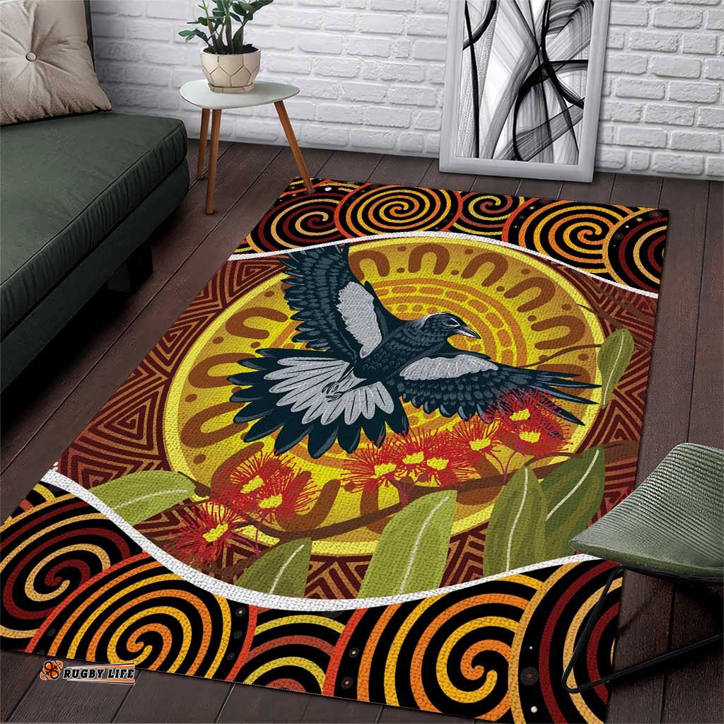 Aboriginal Magpies Dots Art Area Rug Native Australian Animals