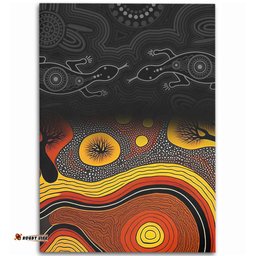Australia Aboriginal Area Rug - Dreaming Trees And Goanna In Dot Pattern Area Rug