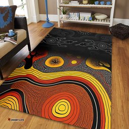 Australia Aboriginal Area Rug - Dreaming Trees And Goanna In Dot Pattern Area Rug