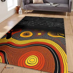 Australia Aboriginal Area Rug - Dreaming Trees And Goanna In Dot Pattern Area Rug