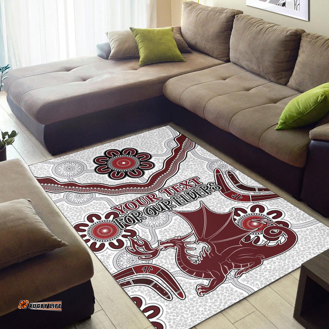 St. George Illawarra Dragons Naidoc Area Rug - Custom For Our Elders Boomerangs White Area Rug