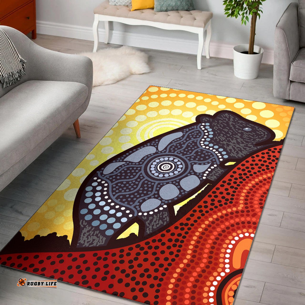 Australia Aboriginal Inspired Area Rug - Dot art wombat artwork