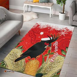 Personalised Palm Cockatoo Australia Christmas Area Rug Merry Chrissie Banksia Flowers