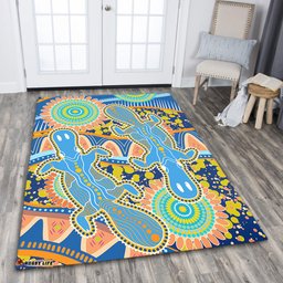 Australia Animals Platypus Aboriginal Area Rug - Blue Platypus With Aboriginal Art Dot Painting Patterns Inspired Area Rug