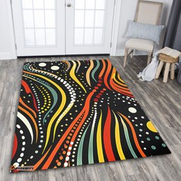 Australia Aboriginal Area Rug - Traditional Australian Aboriginal Native Design (Black) Area Rug