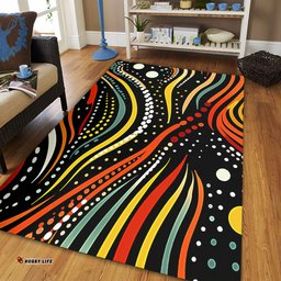 Australia Aboriginal Area Rug - Traditional Australian Aboriginal Native Design (Black) Area Rug