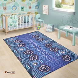 Australia Aboriginal Inspired Area Rug - Blue Aboriginal Artwork