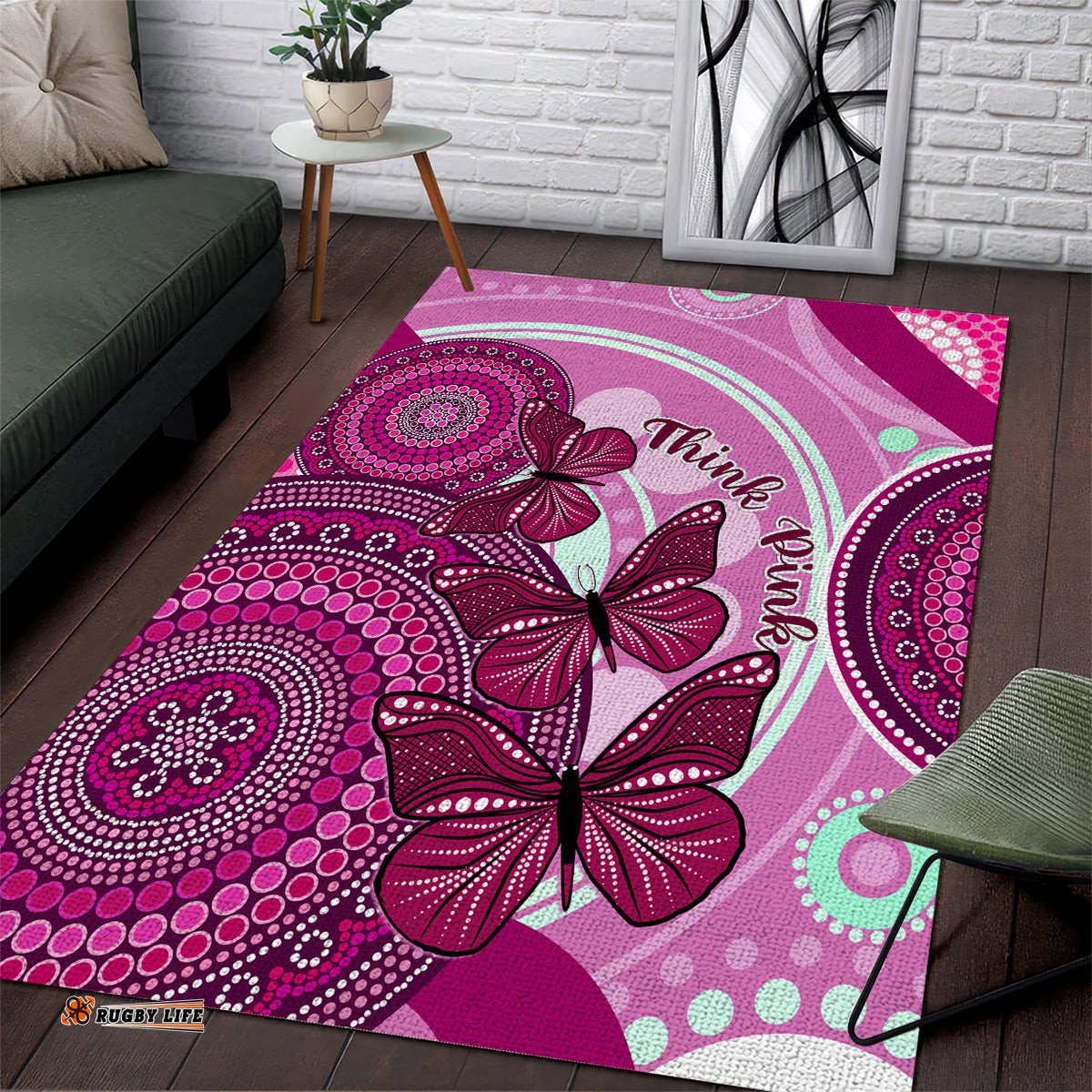 Australia Breast Cancer Area Rug Indigenous Butterfly No One Fights Alone
