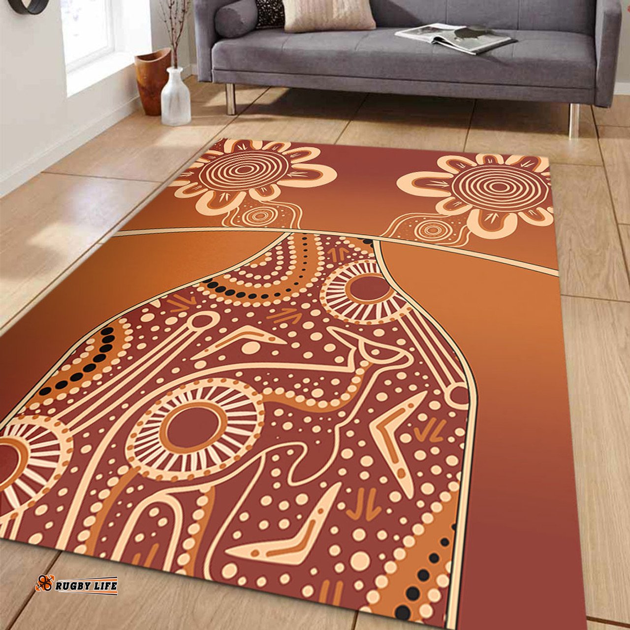 Australia Aboriginal Area Rug - Brown Kangaroo In Aboriginal Dot Art Area Rug