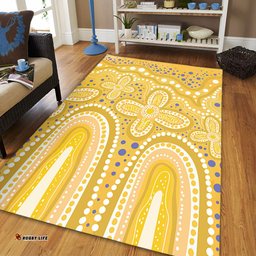 Australia Aboriginal Area Rug - Dot painting illustration in Aboriginal style Yellow Area Rug