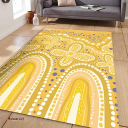 Australia Aboriginal Area Rug - Dot painting illustration in Aboriginal style Yellow Area Rug