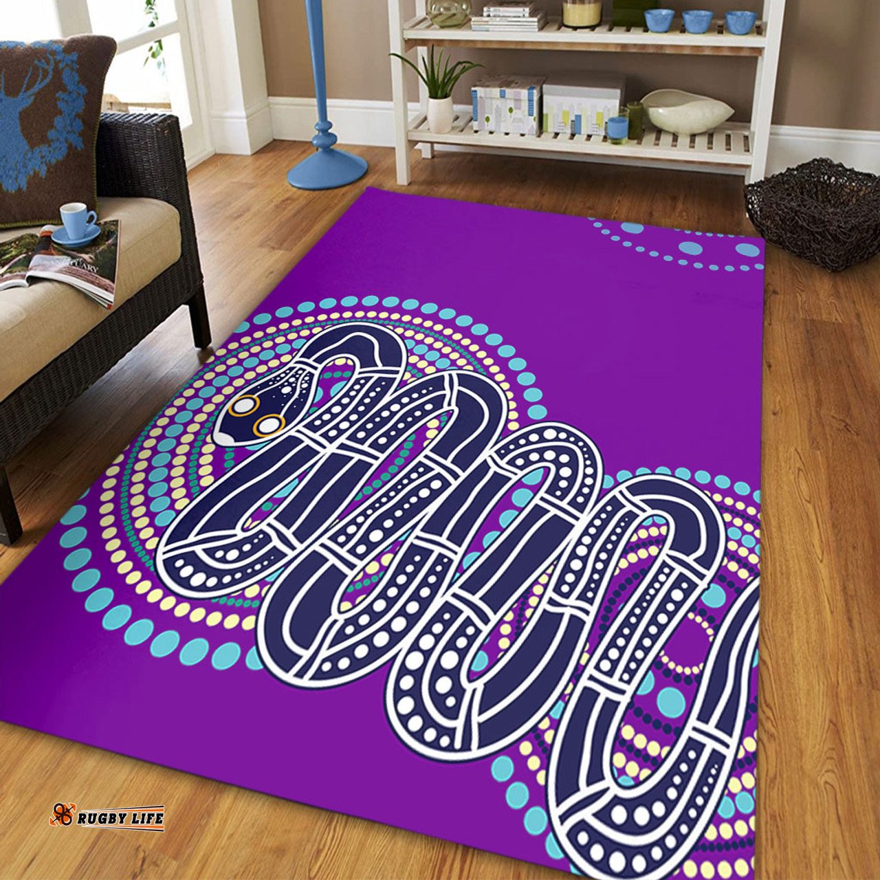 Australia Aboriginal Area Rug - Purple Rainbow Serpent Dreaming Inspired Area Rug