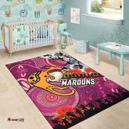 Maroons Rugby Anzac Aboriginal Inspired Area Rug - Maroons Aboriginal Inspired Pattern with Anzac Day Poppy Flower Area Rug