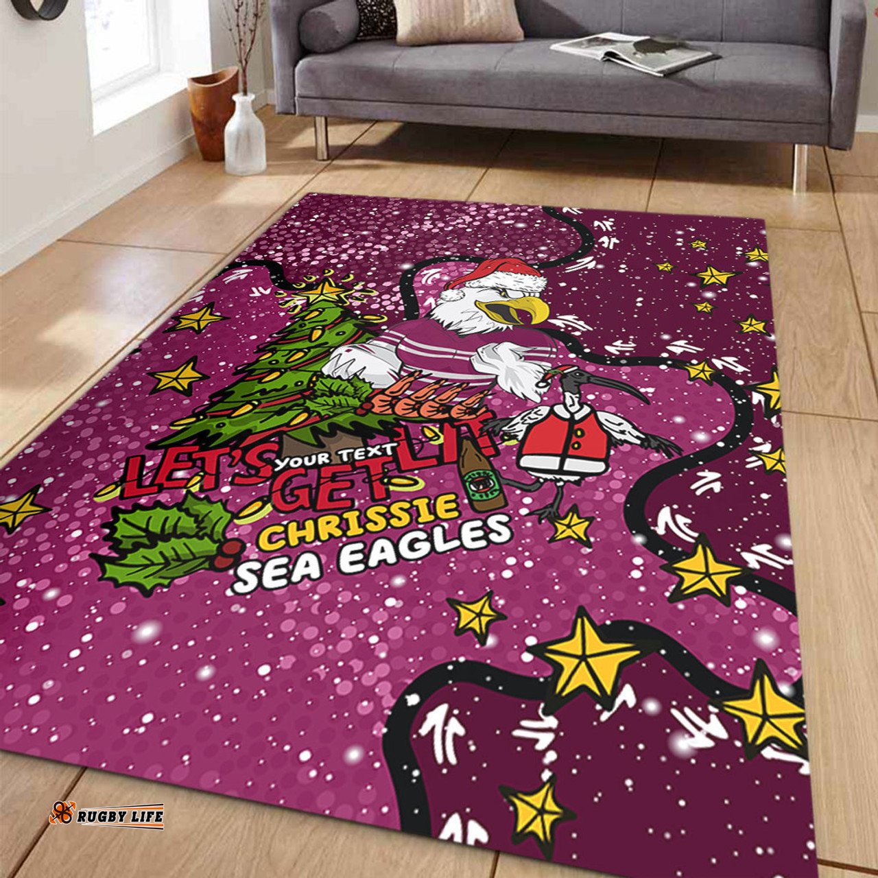 Manly Warringah Sea Eagles Christmas Custom Area Rug - Let's Get Lit Chrisse Pressie Area Rug