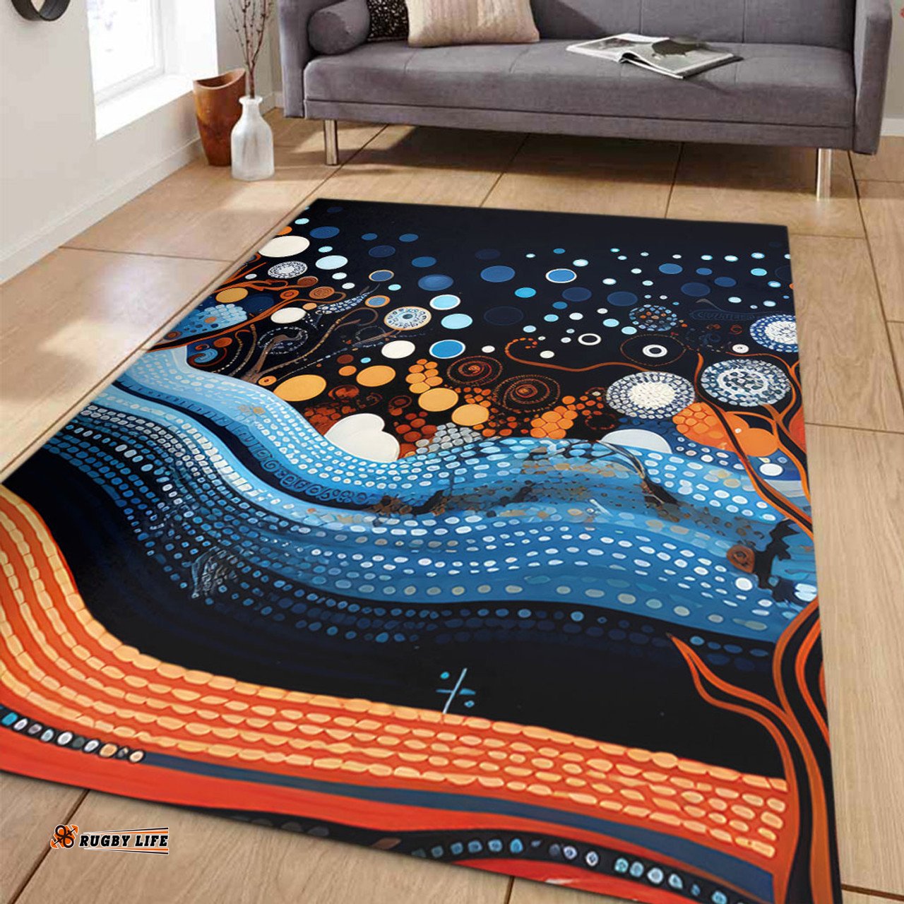 Australia Dreaming Aboriginal Area Rug - Aboriginal Culture Indigenous Trees Dot Painting Art Inspired Area Rug