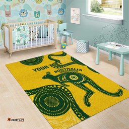 Custom Australia Soccer Area Rug Go Socceroos Kangaroo With Indigenous Art