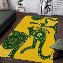Custom Australia Soccer Area Rug Go Socceroos Kangaroo With Indigenous Art