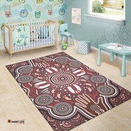 Australia Aboriginal Inspired Area Rug - Dot Aboriginal Style Of Painting With Hands