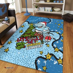 Cronulla-Sutherland Sharks Christmas Custom Area Rug - Let's Get Lit Chrisse Pressie Area Rug