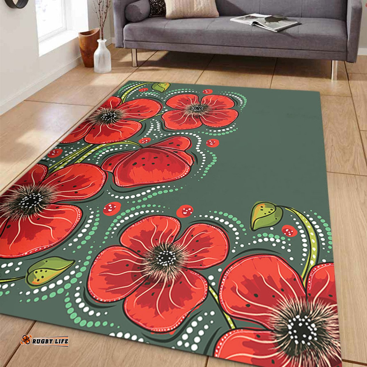 Australia Aboriginal Area Rug - Aboriginal Style Australian Poppy Flower Background Area Rug