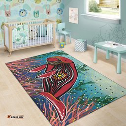 Australia Aboriginal Inspired Area Rug - Dugong art in Aboriginal Inspired dot style