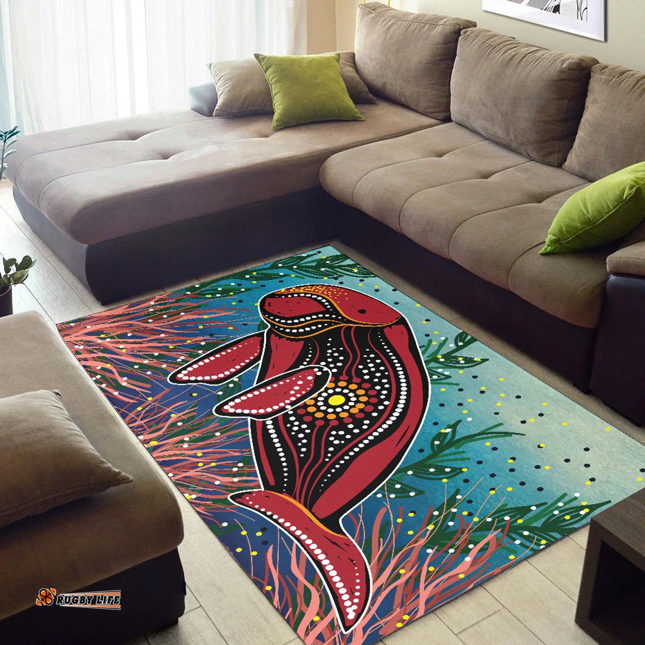 Australia Aboriginal Inspired Area Rug - Dugong art in Aboriginal Inspired dot style