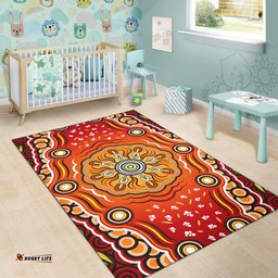 Australia Aboriginal Inspired Area Rug - The Sun Indigenous Aboiginal Inspired Dot Painting Style