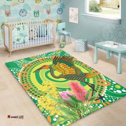 Australia Aboriginal Area Rug - Brolga Bird Dancing With Australia Native Flowers V2 Area Rug