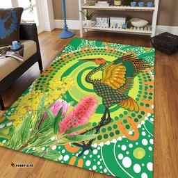Australia Aboriginal Area Rug - Brolga Bird Dancing With Australia Native Flowers V2 Area Rug