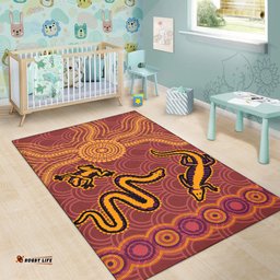 Australia Aboriginal Inspired Area Rug - Indigenous Animal Aboriginal Inspired Dot Painting Style