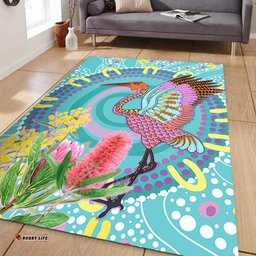 Australia Aboriginal Area Rug - Brolga Bird Dancing With Australia Native Flowers V3 Area Rug