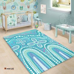 Australia Aboriginal Area Rug - Dot painting illustration in Aboriginal style Turquoise Area Rug