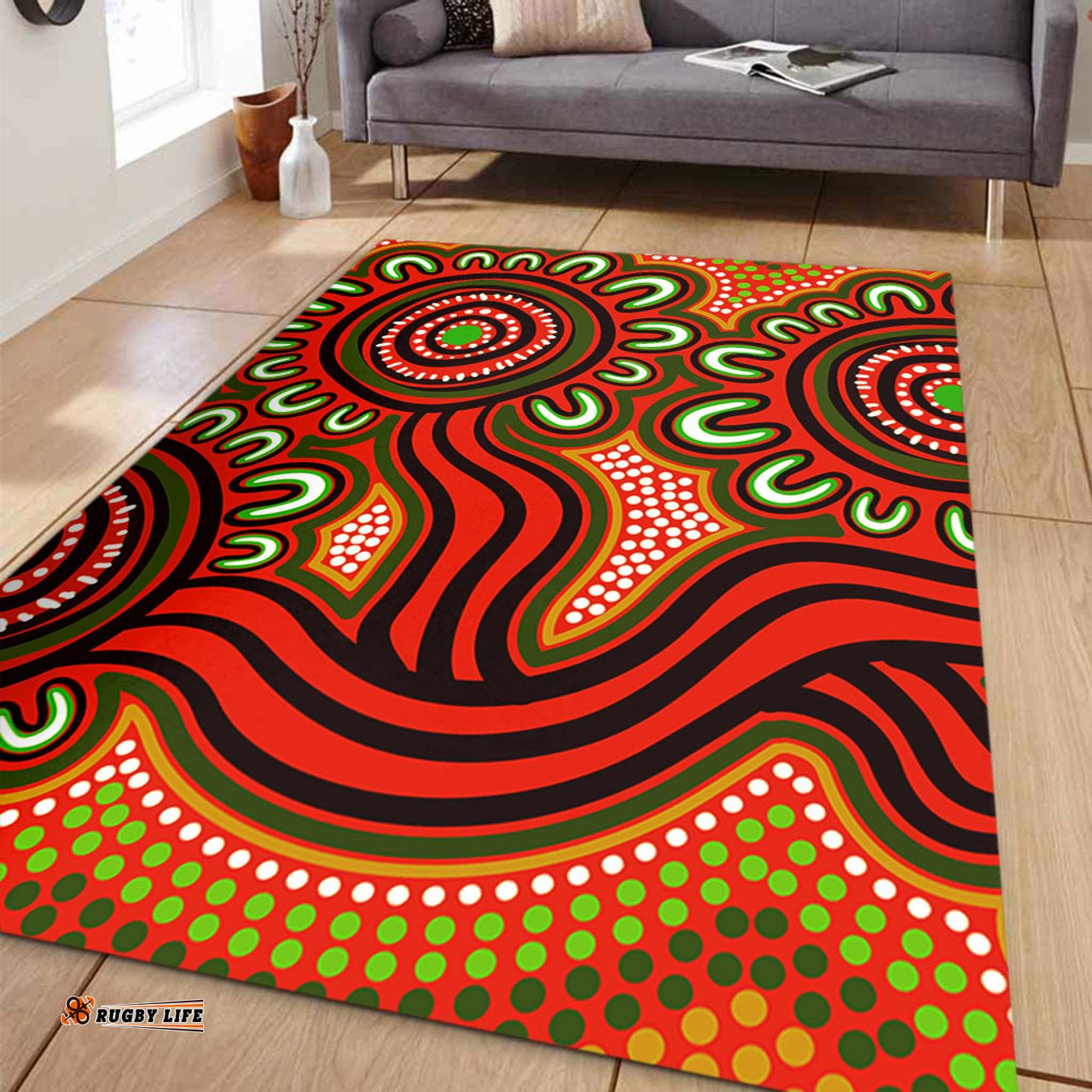 Australia Aboriginal Area Rug - Dot Patterns From Indigenous Australian Culture (Orange) Area Rug
