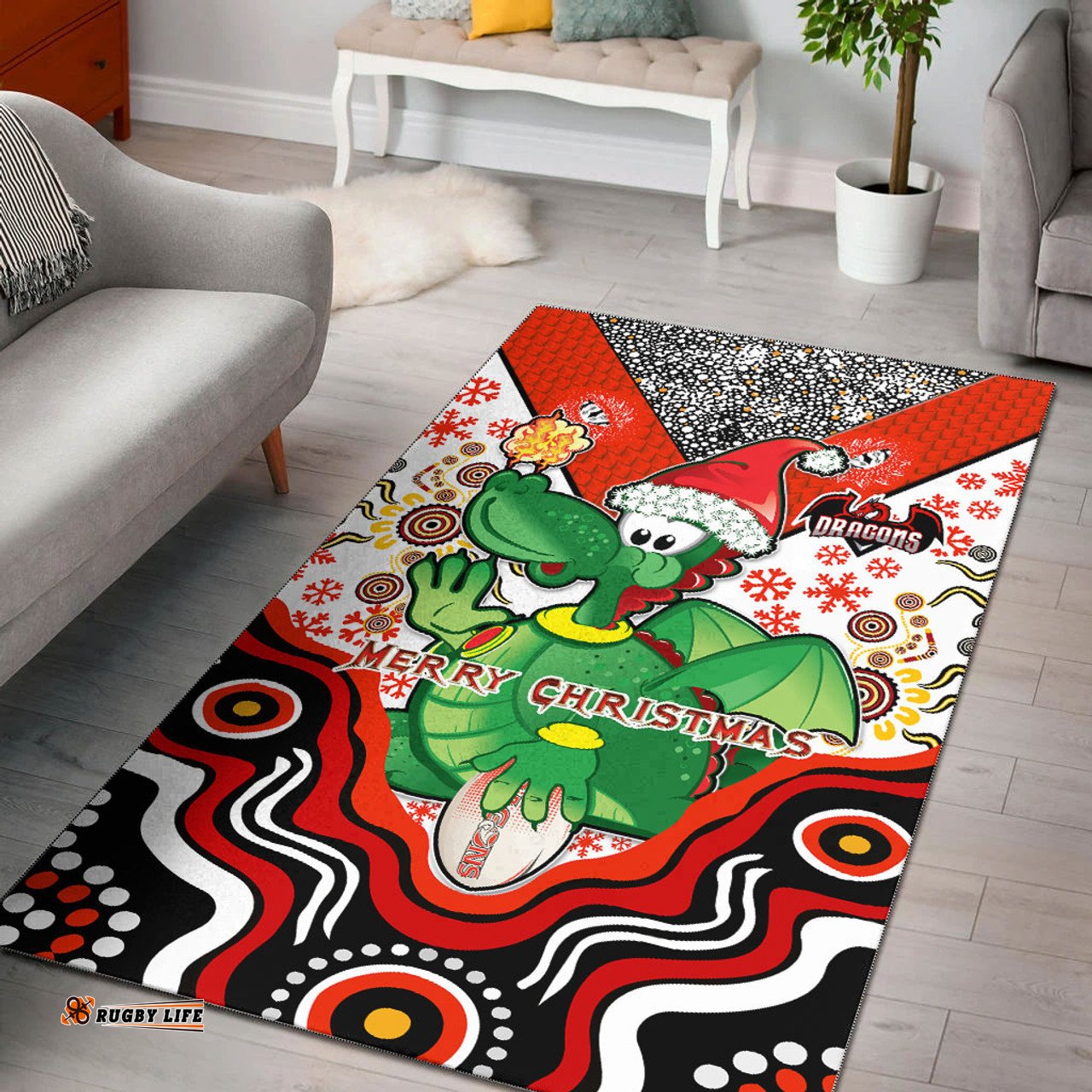 St. George Illawarra Dragons Christmas Area Rug - Custom Christmas Green Dragons Indigenous Area Rug