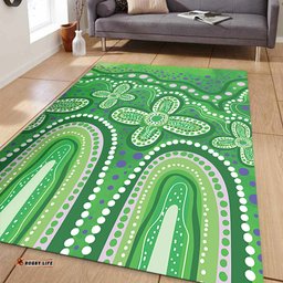 Australia Aboriginal Area Rug - Dot painting illustration in Aboriginal style Green Area Rug