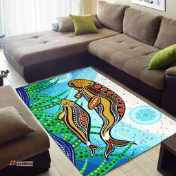 Australia Aboriginal Inspired Area Rug - Dugong Aboriginal Inspired artwork with mother and baby