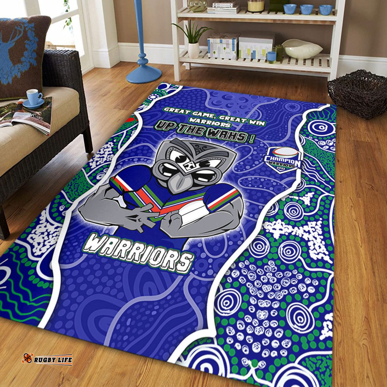 New Zealand Warriors Grand Final Custom Area Rug - Custom New Zealand Warriors With Contemporary Style Of Aboriginal Painting  Area Rug