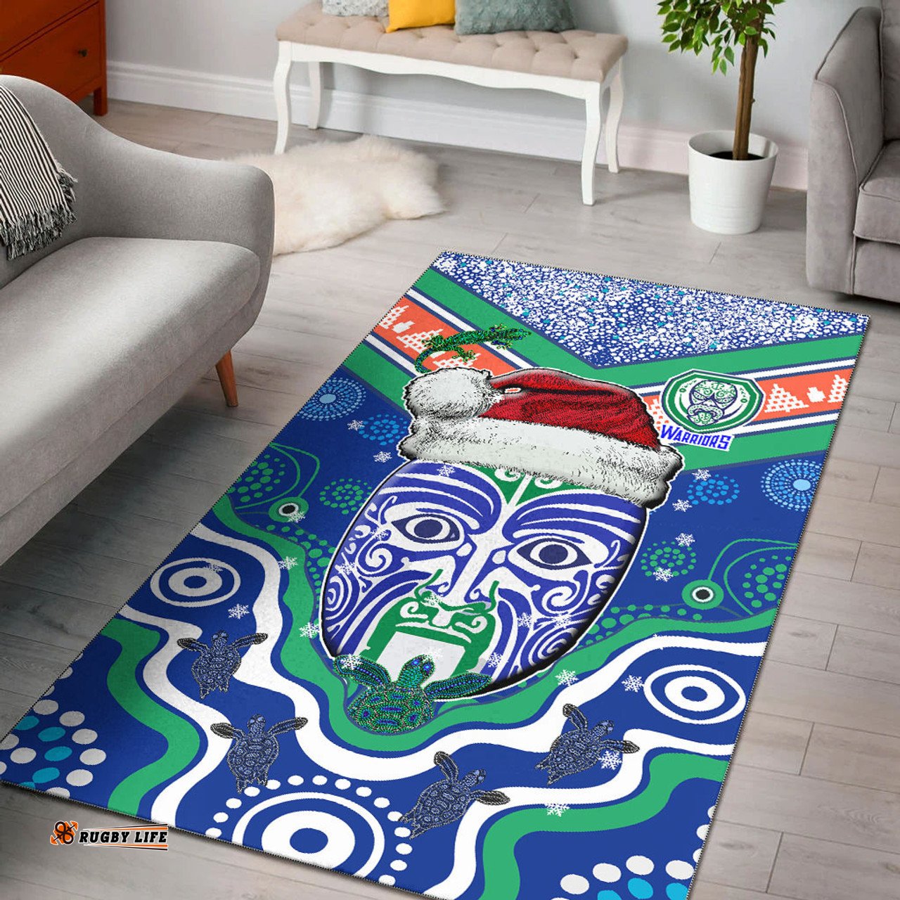 New Zealand Warriors Christmas Area Rug - Custom New Zealand Warriors Christmas Indigenous Rug