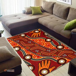 Australia Aboriginal Inspired Area Rug - Aboriginal Inspired Dot Art Painting With Handprints