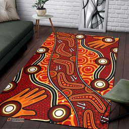 Australia Aboriginal Inspired Area Rug - Aboriginal Inspired Dot Art Painting With Handprints