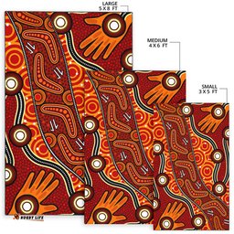 Australia Aboriginal Inspired Area Rug - Aboriginal Inspired Dot Art Painting With Handprints