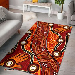 Australia Aboriginal Inspired Area Rug - Aboriginal Inspired Dot Art Painting With Handprints