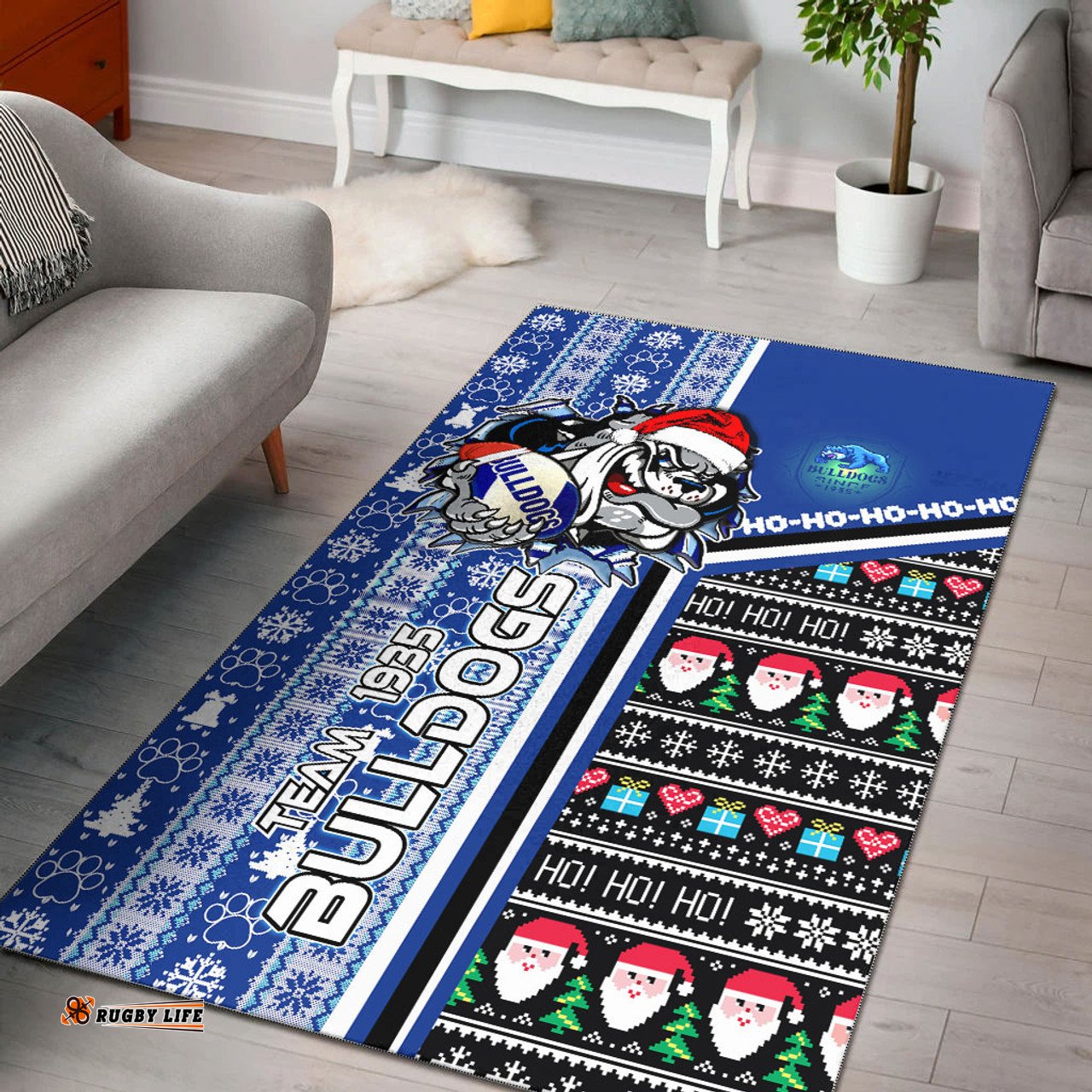 Australia Canterbury-Bankstown Christmas Area Rug - Custom Scratch Canterbury-Bankstown Christmas With Snowflakes Ho Ho Ho Rug