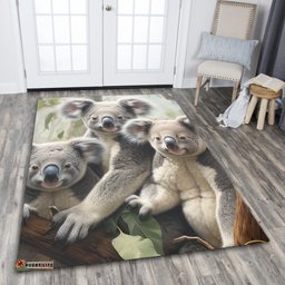 Australia Koala Area Rug - Three Koalas with Gum Trees Ver2 Area Rug