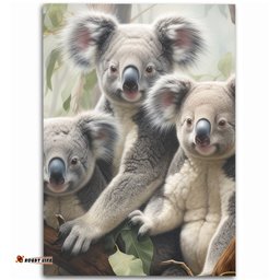 Australia Koala Area Rug - Three Koalas with Gum Trees Ver2 Area Rug